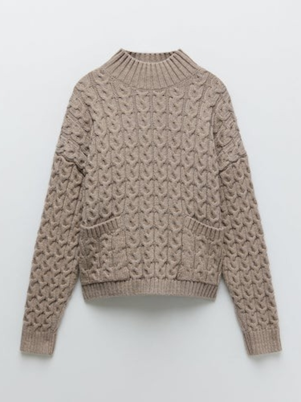 Zara Taupe Cable Knit Turtleneck Sweater